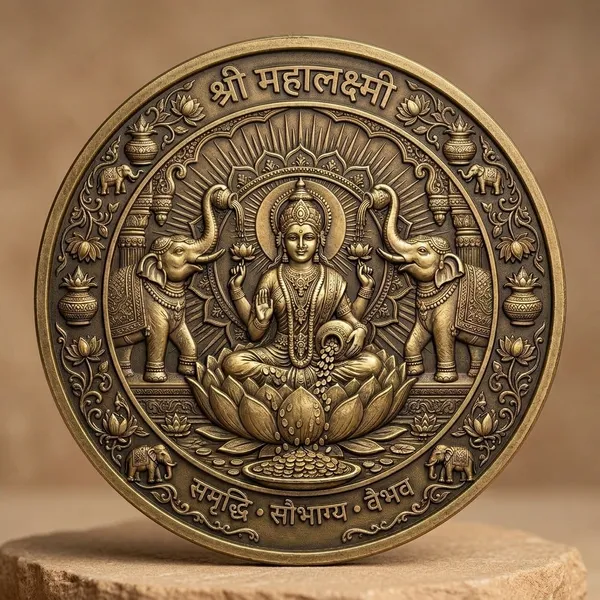Brass_Decorative_Coin_Mahalakshmi_Elephant_Embossed