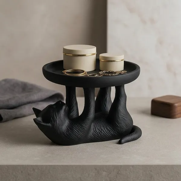 PLA_3D_Print__Whimsical_Black_Cat_Tray_Holder_Decorative_Sculpture