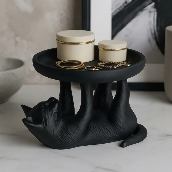 PLA_3D_Print__Whimsical_Black_Cat_Tray_Holder_Decorative_Sculpture
