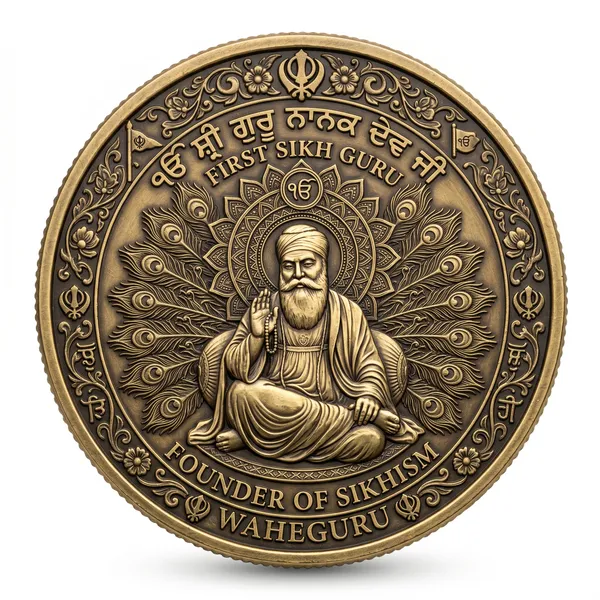 Brass_Decorative_Coin__Guru_Nanak_Dev_Ji_Peacock_Halo_Commemorative