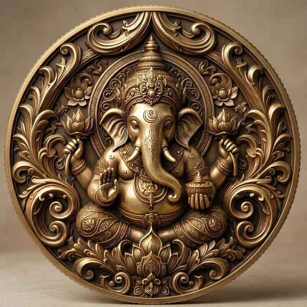 Brass_Decorative_Coin_Antique_Ganesha_Embossed