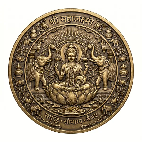 Brass_Decorative_Coin_Mahalakshmi_Elephant_Embossed