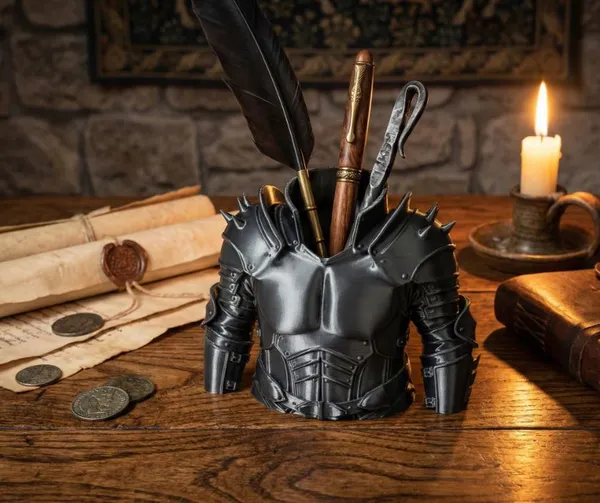 PLA__3D_Print_Medieval_Knight_Armor_Desk_Organizer_Pen_Stand