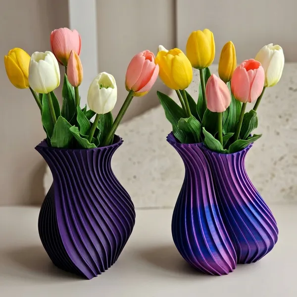 Pla_3D_Print_Modern_Spiral_Ribbed_Vase_Set_Of_2_Purple