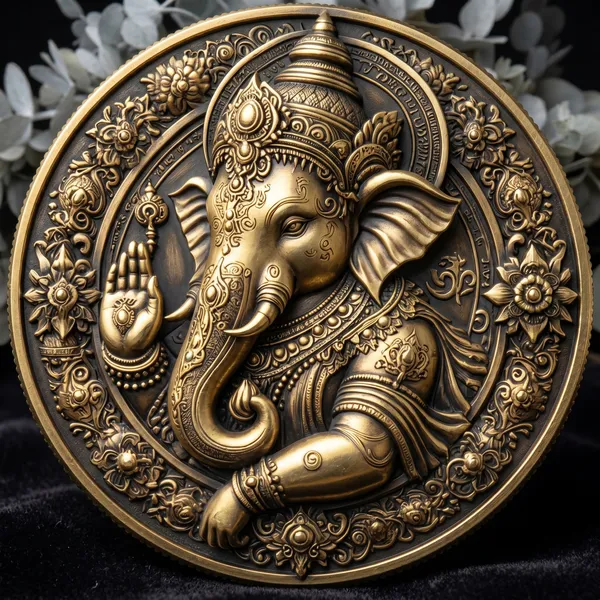 Brass_Decorative_Coin__Ganesha_Embossed