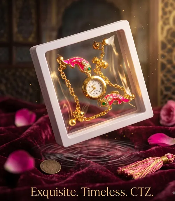 Elegant_Gold_Decorative_Mini_Clock_with_Chain-_Kashmiri_Watch