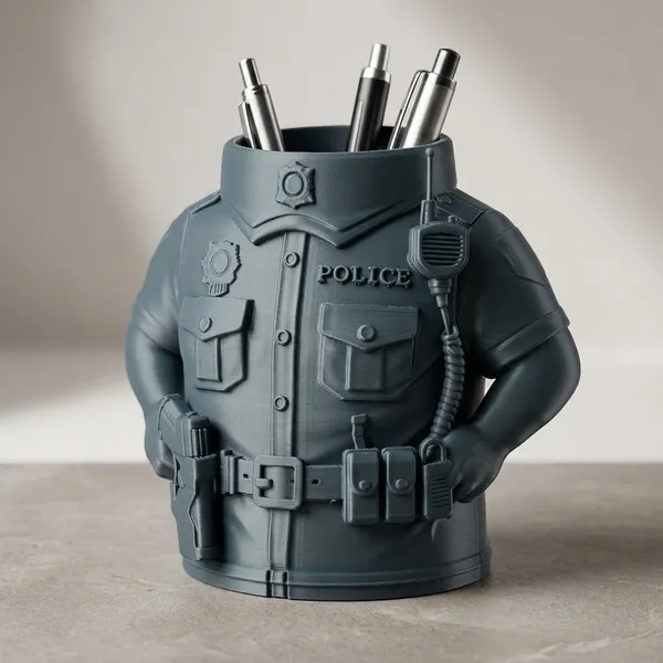 PLA_3D_Print_Novelty_Police_Uniform_Desk_Pen_Stand_Organizer