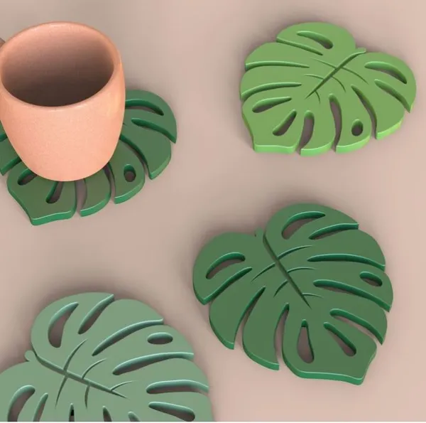 PLA_3d_print_Felt_Tropical_Monstera_Leaf_Shaped_Coaster_Set_With_Holder