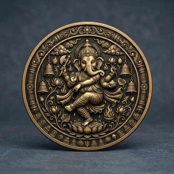 Brass__Decorative_Coin_Antique_Ganesha_Lotus_Embossed