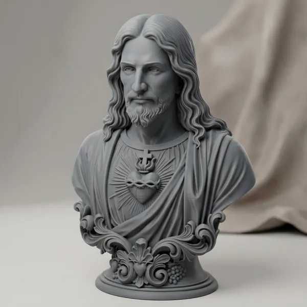 PLA_3D_Print__Religious_Sacred_Heart_Of_Jesus_Bust_Statue