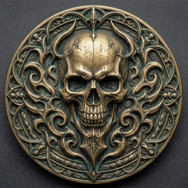 Brass_Decorative_Coin_Ornate_Skull_Scrollwork