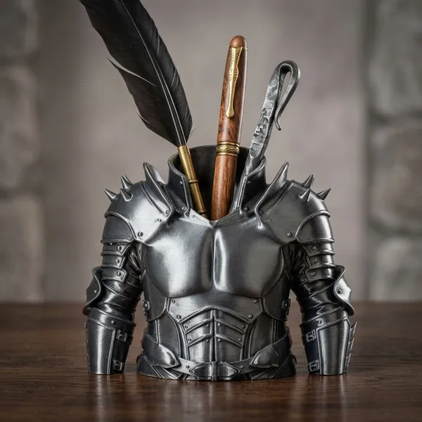 PLA__3D_Print_Medieval_Knight_Armor_Desk_Organizer_Pen_Stand