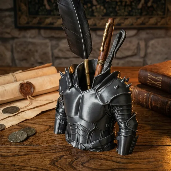 PLA__3D_Print_Medieval_Knight_Armor_Desk_Organizer_Pen_Stand