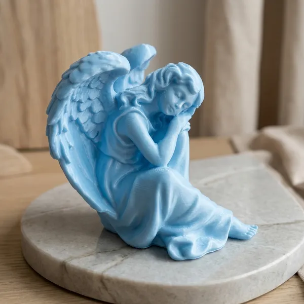 PLA_3D_Print_Blue_Angel_Seated_Figurine_Decorative_Sculpture