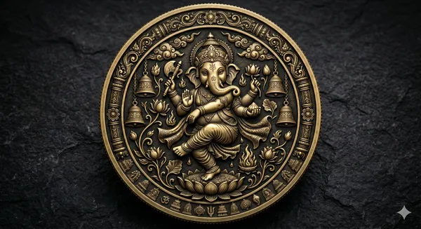 Brass__Decorative_Coin_Antique_Ganesha_Lotus_Embossed