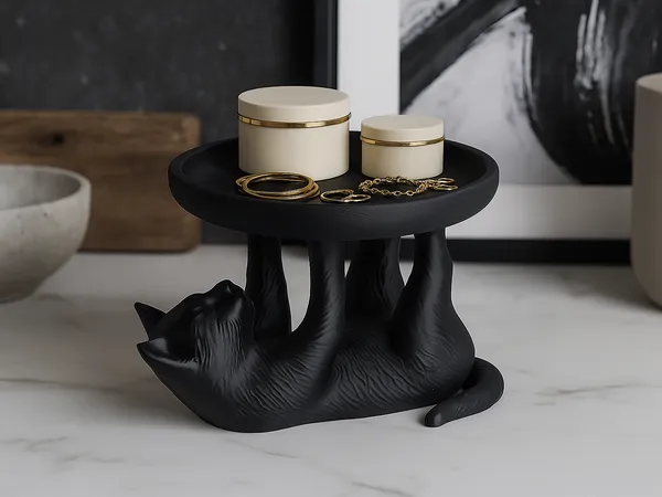 PLA_3D_Print__Whimsical_Black_Cat_Tray_Holder_Decorative_Sculpture