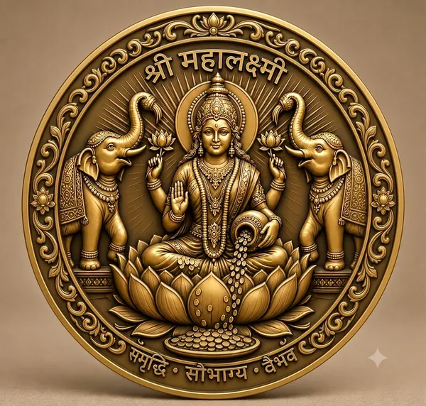 Brass_Decorative_Coin_Goddess_Lakshmi_Floral_Border_Mantra_Inscription