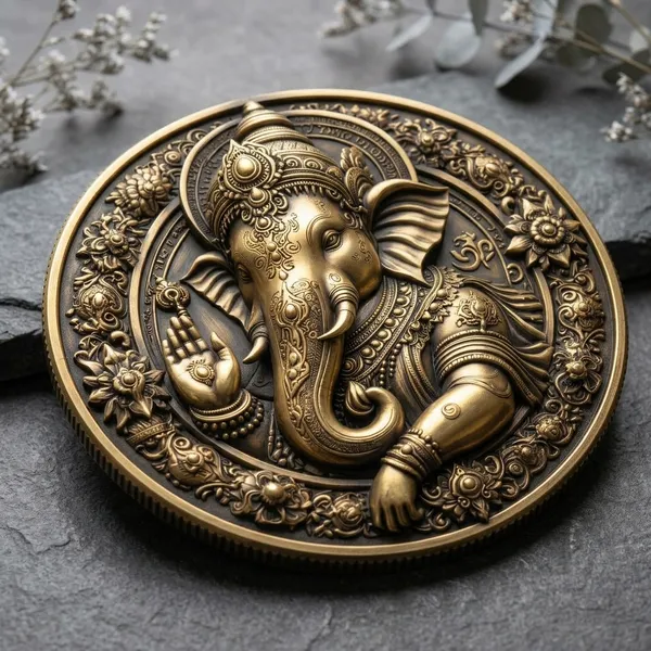 Brass_Decorative_Coin__Ganesha_Embossed