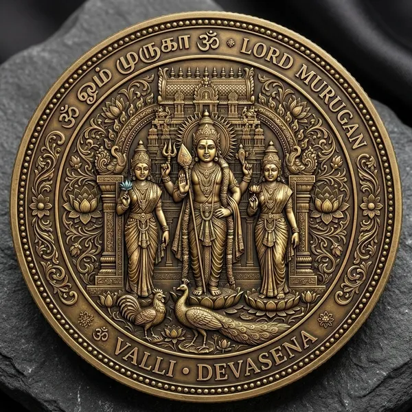 Brass_Decorative_Coin_Lord_Murugan_Valli_Devasena