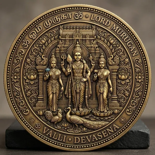 Brass_Decorative_Coin_Lord_Murugan_Valli_Devasena