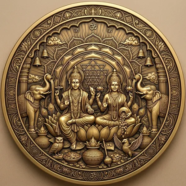 Brass_Decorative_Coin_Embossed_Lakshmi_Vishnu