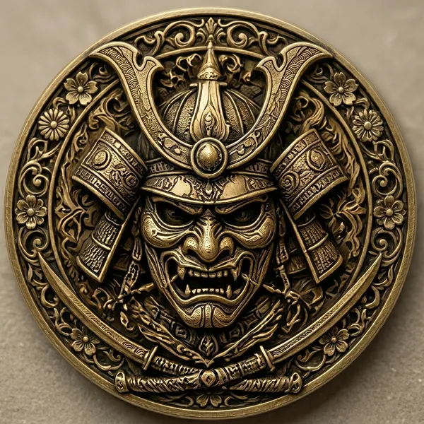 Brass_Decorative_Coin_Samurai_Mask_Embossed