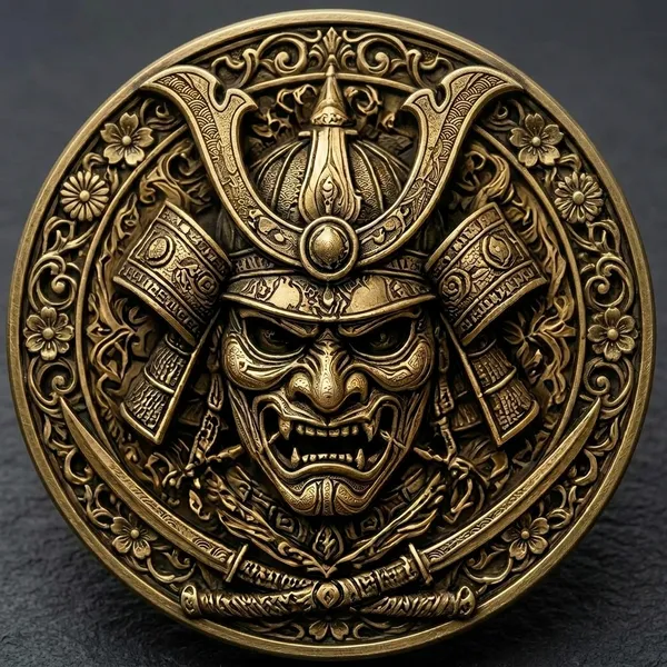 Brass_Decorative_Coin_Samurai_Mask_Embossed
