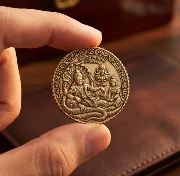 Brass_Decorative_Coin_Vishnu_Lakshmi_Shesha_Naga_Embossed