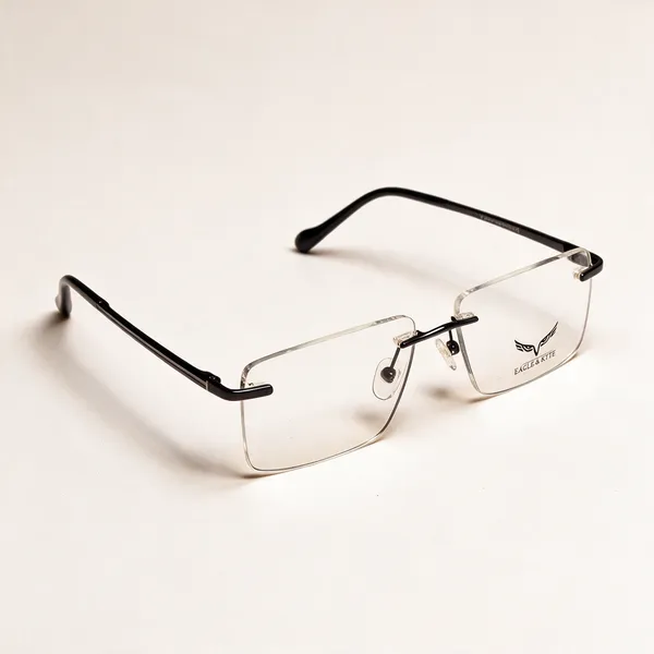 White_Black_Metal_Rimless_Rectangular_Eyeglasses_For_Unisex