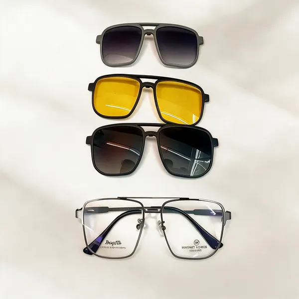 Multicolor_Titanium_Metal_Rectangular_Eyewear_Set_Of_4_For_Unisex