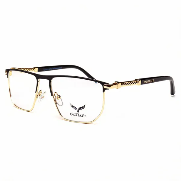 Black_Gold_Sheet_Metal_Rectangular_Eyeglasses_For_Unisex