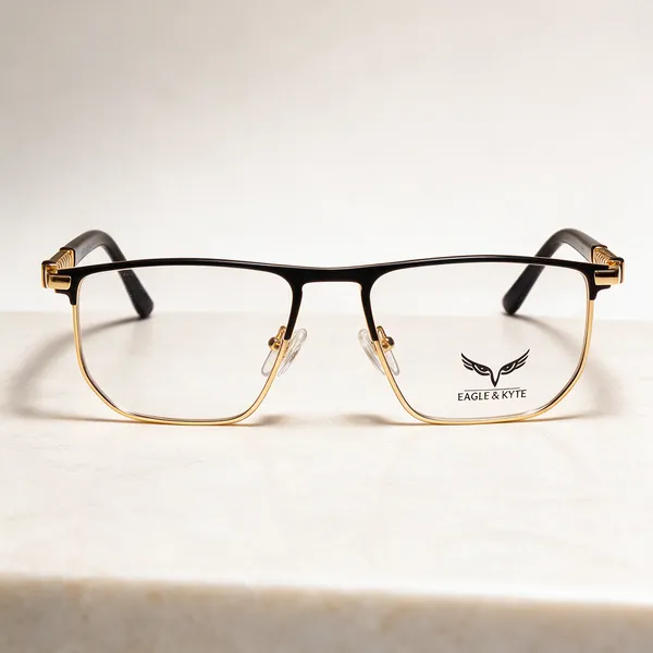 Black_Gold_Sheet_Metal_Rectangular_Eyeglasses_For_Unisex
