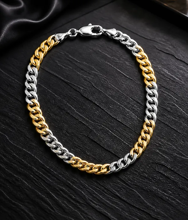 Silver_Gold_Two-Tone_Cuban_Link_Bracelet_For_Men