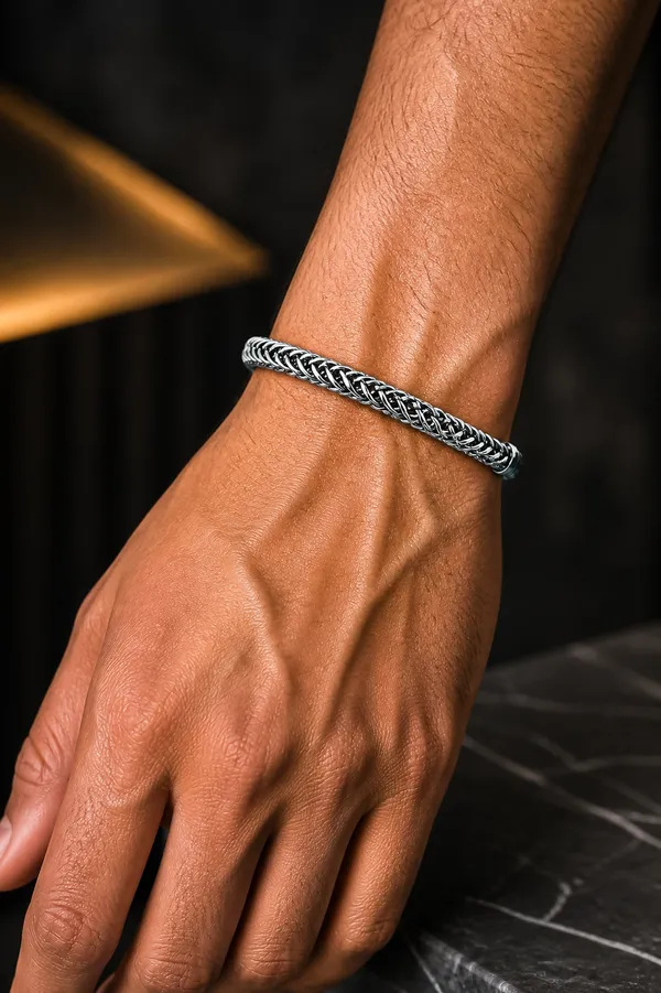 Silver_Sterling_Braided_Chain_Bracelet_For_Men