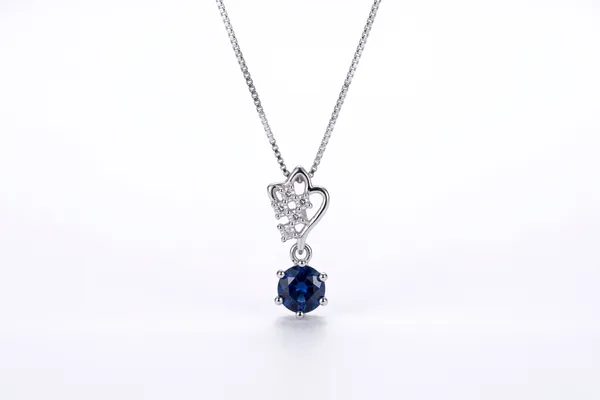 Silver_&_Blue_Sterling_Heart_Drop_Pendant_Necklace_For_Women