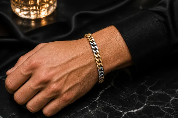 Silver_Gold_Two-Tone_Cuban_Link_Bracelet_For_Men