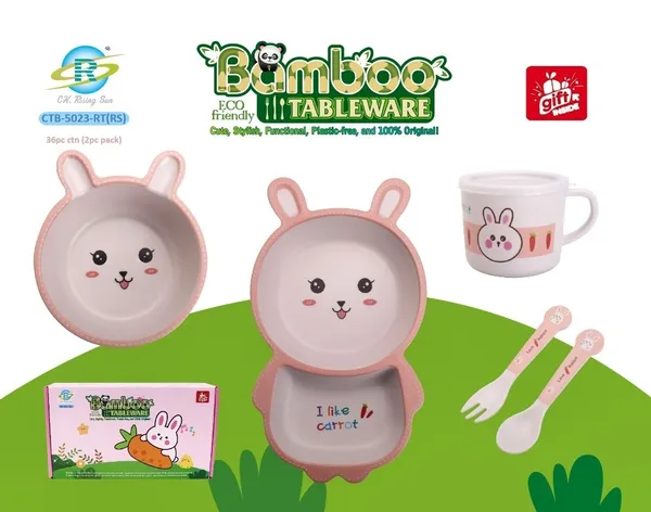 Pink_Bamboo_Fiber_Baby_Feeding_Set_For_Babies_And_Toddlers