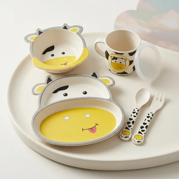 White_Bamboo_Fiber_Kids_Tableware_Set_For_Babies_And_Toddlers