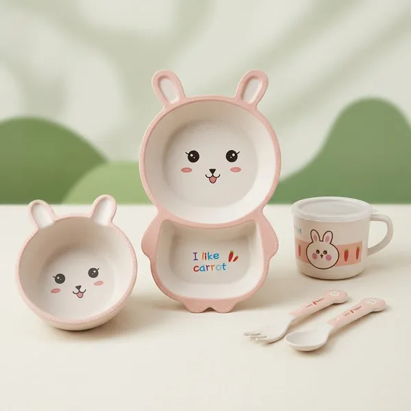 Pink_Bamboo_Fiber_Baby_Feeding_Set_For_Babies_And_Toddlers