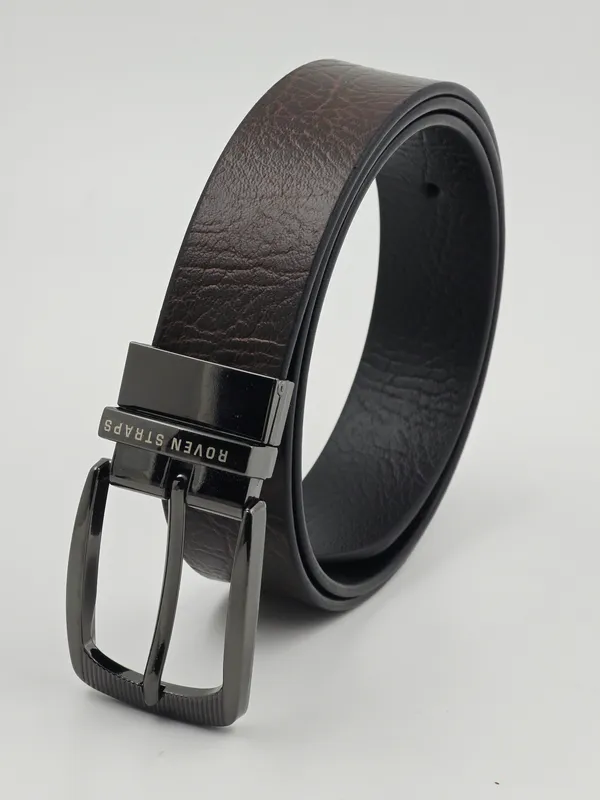 Brown_Textured_Belt_With_Black_Buckle_For_Men