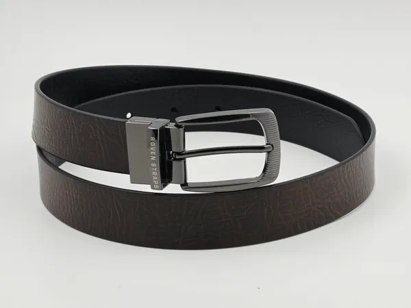 Brown_Textured_Belt_With_Black_Buckle_For_Men