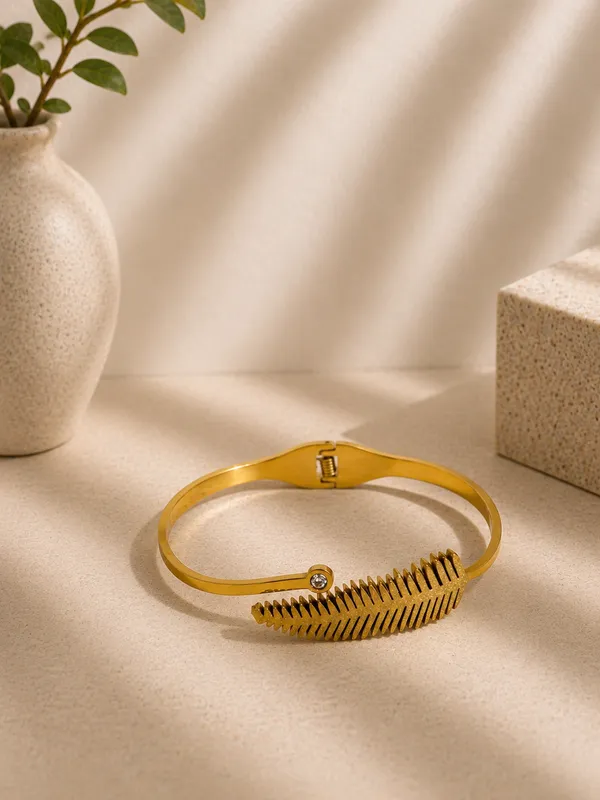 Gold_Toned_Leaf_Design_Adjustable_Cuff_Bracelet_For_Women