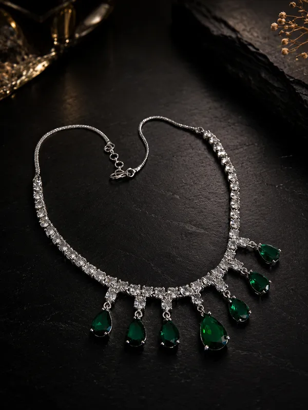 Emerald_Green_American_Diamond_Necklace_Set_with_Drop_Earrings_for_Women_|_Silver-Plated_CZ_Bridal,_Wedding_&_Party_Wear_Jewellery_|_Luxury_Gift_for_Women