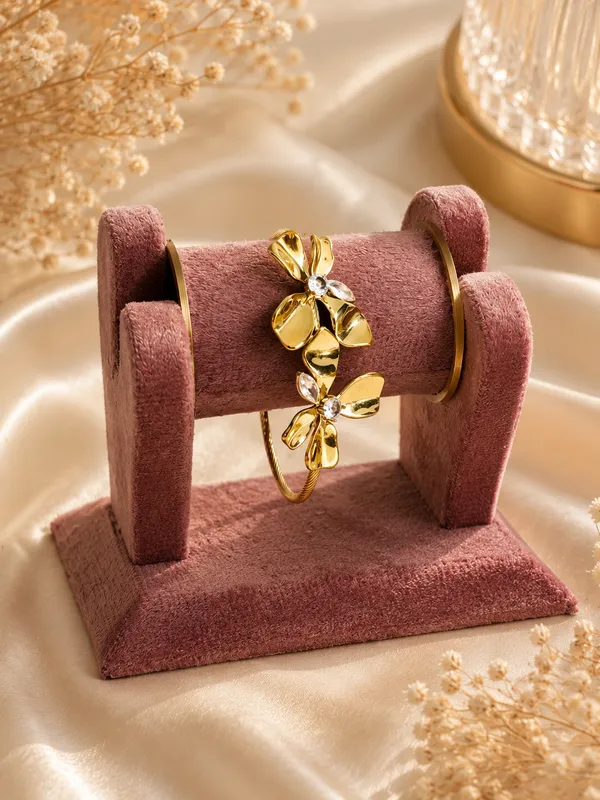 Gold_Plated_Floral_Crystal_Adjustable_Bracelet_For_Women_|_Flower_Blossom_Open_Cuff_Bangle_|_Party_Wear_Jewellery