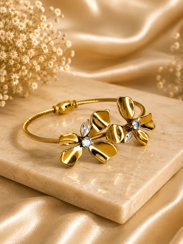 Gold_Plated_Floral_Crystal_Adjustable_Bracelet_For_Women_|_Flower_Blossom_Open_Cuff_Bangle_|_Party_Wear_Jewellery