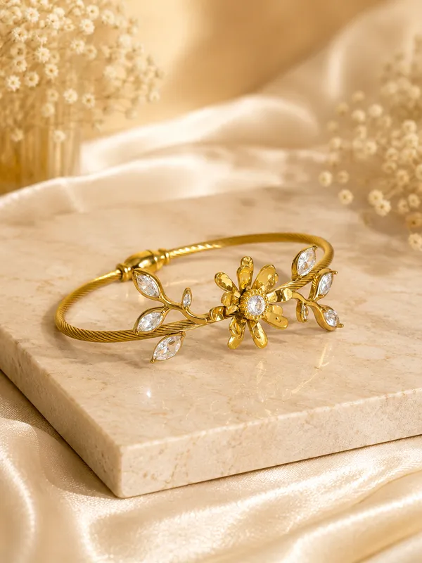 Gold_Plated_Floral_Crystal_Adjustable_Bracelet_For_Women_|_Flower_Leaf_Open_Cuff_Bangle_|_Party_Wear_Jewellery