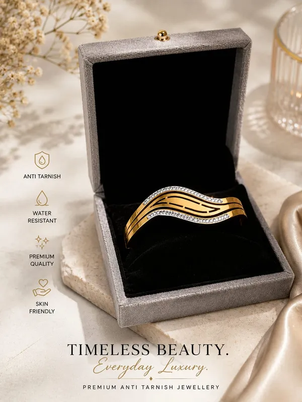 Gold_Plated_Diamond_Studded_Wave_Design_Bracelet_For_Women