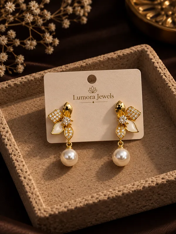 Luxe_Pearl_drop_gold_plated_zircon_earrings_set_for_women_and_girls