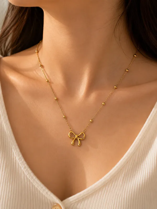 Luxury_Bow_Style_Pendant_Chain_Set_For_Girls_&_Women
