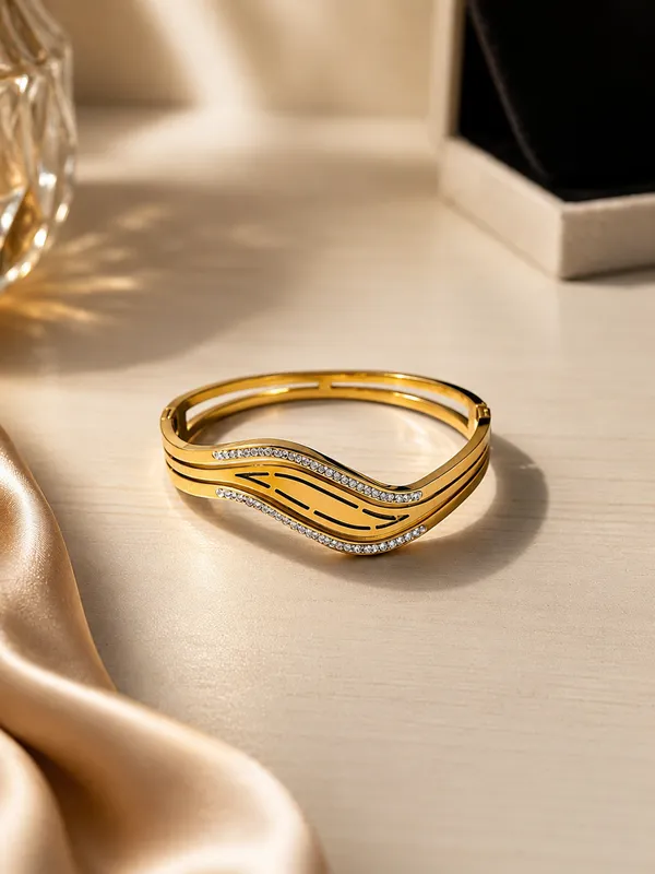 Gold_Plated_Diamond_Studded_Wave_Design_Bracelet_For_Women